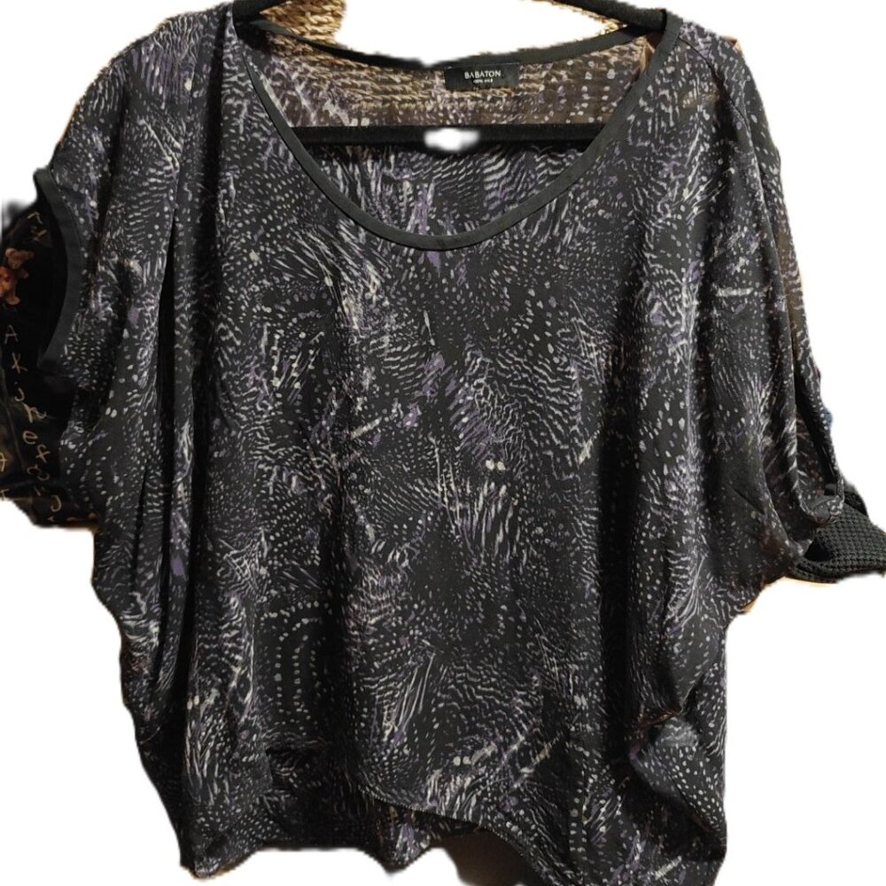 Babaton by Aritzia Sheer Printed Batwing Top – Black/Grey – Size M